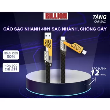 Cáp Sạc Nhanh 4 Đầu 65W Cổng C-L, C-C, USB-C, USB-L Đa Năng 4 Trong 1 Hỗ Trợ Sạc Nhanh Tiện Lợi 3