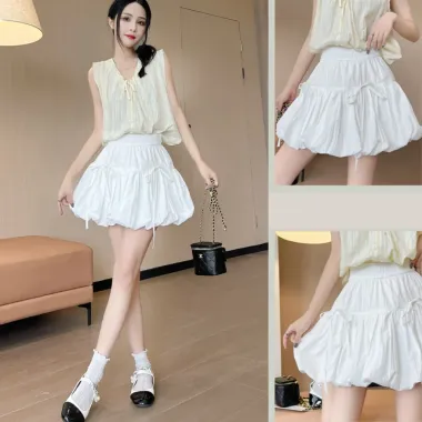 Chân váy bí ngô ngắn dáng phồng 2 tầng buộc nơ xinh chất gió mềm, Chân váy kiểu chữ a dáng basic dễ phối đồ siêu xinh 1