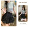 Chân váy bí ngô ngắn dáng phồng 2 tầng buộc nơ xinh chất gió mềm, Chân váy kiểu chữ a dáng basic dễ phối đồ siêu xinh
