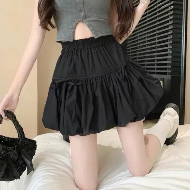 Chân váy bí ngô ngắn dáng phồng 2 tầng buộc nơ xinh chất gió mềm, Chân váy kiểu chữ a dáng basic dễ phối đồ siêu xinh 4
