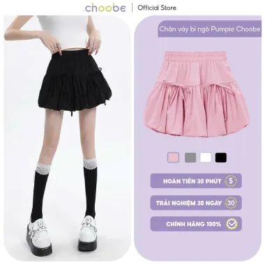 Chân váy bí ngô ngắn dáng phồng 2 tầng buộc nơ xinh chất gió mềm, Chân váy kiểu chữ a dáng basic dễ phối đồ siêu xinh 6