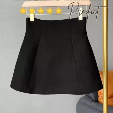 Chân Váy Chữ A Ngắn 48cm Xẻ Trước Màu Đen Lưng Siêu Cao Không Có Quần Trong cv48xtruoc 3