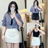 Chân váy chữ A ngắn màu hồng cạp cao hack dáng, kaki jean bò, giá chỉ 219k! 5