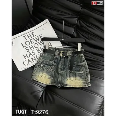 Chân váy jean ngắn nữ vintage túi hộp màu bụi, giá rẻ chỉ 124k, có đai