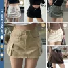 Chân váy jean ngắn nữ vintage túi hộp màu bụi, giá rẻ chỉ 124k, có đai 4