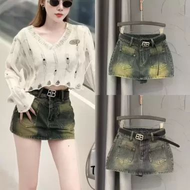 Chân váy jeans ngắn chữ A cạp lưng cao hottend 1
