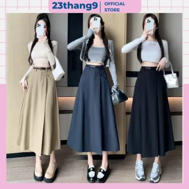 Chân váy midi hoa đỏ dáng dài xẻ tà viền sóng hè giá rẻ 209k QC cao cấp