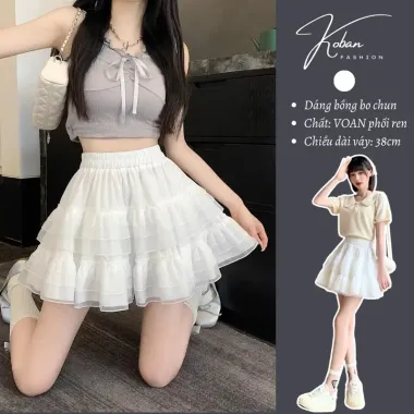 Chân váy ngắn nữ 2 màu đen trắng nhiều tầng ren dễ thương có quần trong giá chỉ 92k