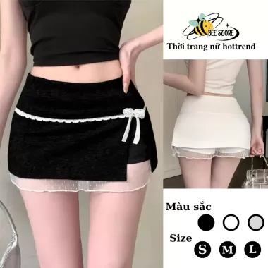 Chân váy nữ dáng ngắn lưng thấp xẻ tà phối ren Bee Store, Chân váy ngắn ôm body viền ren đính nơ phong cách sexy 1 Chân váy nữ dáng ngắn lưng thấp xẻ tà phối ren Bee Store, Chân váy ngắn ôm body viền ren đính nơ phong cách sexy 1