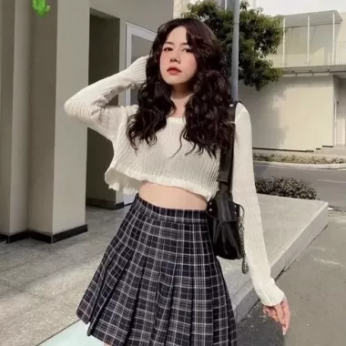 Chân Váy Xếp Ly Ngắn Tôn Dáng Kẻ Sọc Trendy Siêu Xinh, Chân Váy Ngắn Kẻ Sọc Xếp Ly To Dễ Phối Siêu Hot 1