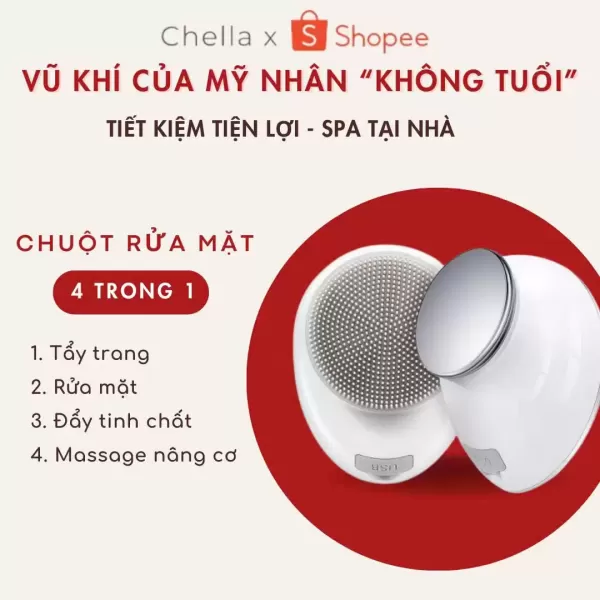 Hình ảnh sản phẩm Chuột Rửa Mặt Chella 4 trong 1 kèm Tẩy Trang, Máy Đẩy Tinh Chất, Nâng Cơ, Máy Rửa Mặt - Bảo Hành 1 Năm CHELLA.MAKEUP
