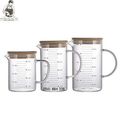 Cốc đong thủy tinh chịu nhiệt 350-1000ml nắp gỗ, chia vạch, giá chỉ 55.000đ