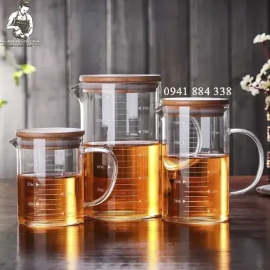 Cốc đong thủy tinh chịu nhiệt 350-1000ml nắp gỗ, chia vạch, giá chỉ 55.000đ