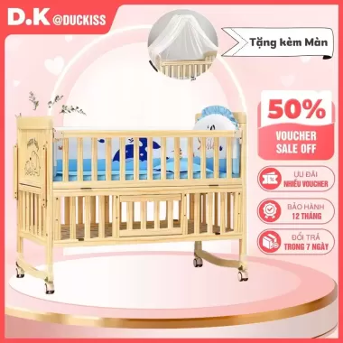 Cũi cho bé, nôi sơ sinh đa năng ghép cạnh giường bố mẹ, size 103x60cm, dễ dàng mang đi tiện lợi, chất liệu gỗ