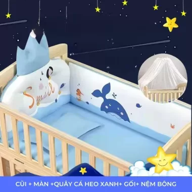 Cũi cho bé, nôi sơ sinh đa năng ghép cạnh giường bố mẹ, size 103x60cm, dễ dàng mang đi tiện lợi, chất liệu gỗ