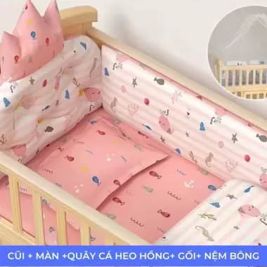 Cũi cho bé, nôi sơ sinh đa năng ghép cạnh giường bố mẹ, size 103x60cm, dễ dàng mang đi tiện lợi, chất liệu gỗ