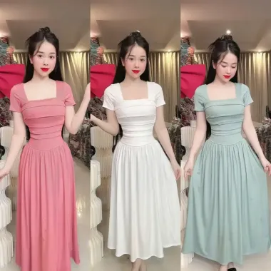 Đầm Nữ Dự Tiệc Lệch Vai Cột Nơ Xòe Tầng - Tơ Sang Trọng Giá Shock 199k 1