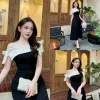 Đầm Nữ Dự Tiệc Lệch Vai Cột Nơ Xòe Tầng - Tơ Sang Trọng Giá Shock 199k 3