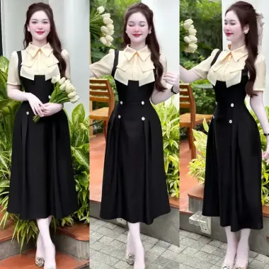 Đầm Nữ Dự Tiệc Lệch Vai Cột Nơ Xòe Tầng - Tơ Sang Trọng Giá Shock 199k 4