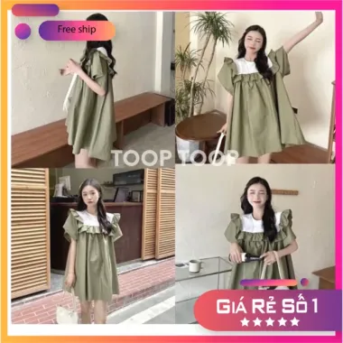 Đầm Nữ Babydoll Cánh Tiên Ulzzang Viền Bèo Màu Trắng Xanh Rêu Giá Cực Sốc 39k