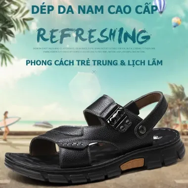 Dép Da Bò Nam 100% - Giá Cực Rẻ 83332đ, Mềm Êm Chân, Thoáng Mát, Khuy Cài Cao Cấp 5