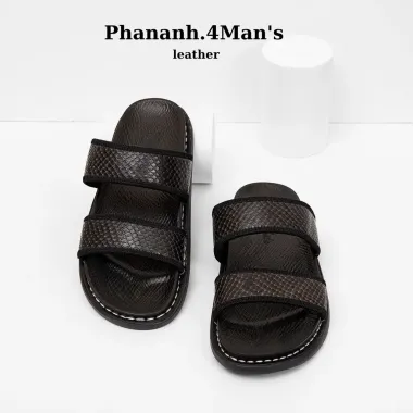Dép da nam quai ngang PHANANH cao cấp màu đen đế 2 lớp giá rẻ 169k