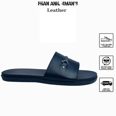 Dép da nam quai ngang PHANANH cao cấp màu đen đế 2 lớp giá rẻ 169k 5 Dép da nam quai ngang PHANANH cao cấp màu đen đế 2 lớp giá rẻ 169k 5