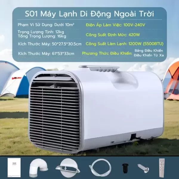 Hình ảnh sản phẩm Điều Hòa Di Động Mini A01 3000BTU - Làm Mát Tức Thì, Không Cần Lắp Đặt, Tiết Kiệm Điện, Gas R29 An Toàn