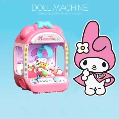 Đồ Chơi Máy Gắp Thú Mini Hình Kuromi , Melody, Hello Kitty Kích Thước Lớn Có Nhạc và Đèn Tặng Kèm Xu Và Gấu Bông Cho Bé