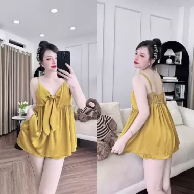 Đồ Ngủ 2 Dây Sexy Bigsize Dễ Thương , Đồ Ngủ Nu Lụa Latin Cao Cấp Mềm Mại Xinh Xắn 2 lớp dễ thương 1 < 70KG 10