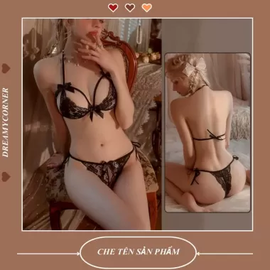 Đồ ngủ 2 mảnh đính nơ sexy quyến rũ CHE TÊN DL07 Bộ ngủ 2 mảnh đính nơ quai buộc, Bộ ngủ đính nơ 2 mảnh gợi cảm 4