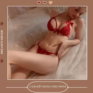 Đồ ngủ 2 mảnh đính nơ sexy quyến rũ CHE TÊN DL07 Bộ ngủ 2 mảnh đính nơ quai buộc, Bộ ngủ đính nơ 2 mảnh gợi cảm 5