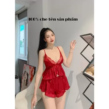 Đồ ngủ 2 mảnh đính nơ sexy quyến rũ CHE TÊN DL07 Bộ ngủ 2 mảnh đính nơ quai buộc, Bộ ngủ đính nơ 2 mảnh gợi cảm 8