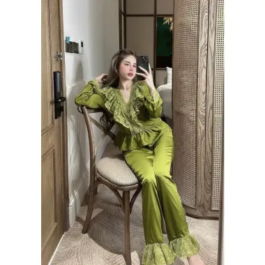 Đồ Ngủ Nữ Bigsize 50-100kg - Bộ Pijama Tay Ngắn Quần Dài Cotton Mềm Phối Ren Giá Cốt 200k 4
