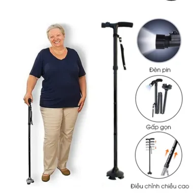 Gậy Chống Trượt Cho Người Già Có Đèn Pin Gấp Gọn Chính Hãng Giá 220k - BH 12T