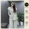 GERME Set đồ nữ Fleuri Áo nữ suông cổ sen đính 11 hoa nổi thủ công AVNH072502,Quần nữ ống rộng dáng A lưng cao QVNH07250 4