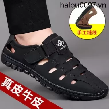Giày Nam Dép Đi Biển Dép Chống Trơn Trượt Nam] Da Thật Mùa Hè Da Thật Thật [Da Bò Thoáng Khí Trong Suốt Nam Lái Xe 1