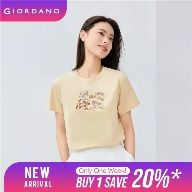 GIORDANO WOMEN 100% Cotton capybara embroidery short sleeve tee 05395383 3