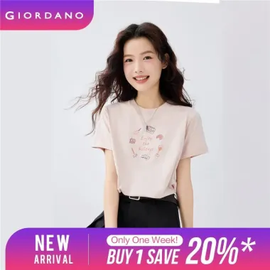GIORDANO WOMEN 100% Cotton capybara embroidery short sleeve tee 05395383 6