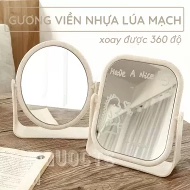 Gương Trang Điểm Mini Để Bàn Xoay 360 Độ Hình Tròn/ Vuông – Gương Nhỏ Lúa Mạch Để Bàn 1