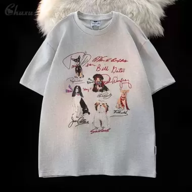Hình in chó biểu cảm hài hước Áo thun form rộng cổ tròn unisex tay ngắn oversize mùa hè #248-249 4