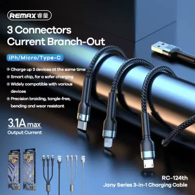 Hộp cáp sạc dạng kéo đa năng REMAX mini 3 đầu chuyển đổi, (lP. Micro, USB) 1 cáp C to C, 1 que chọc sim 6