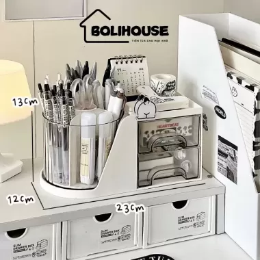 Hộp đựng bút để bàn có ngăn kéo đa năng decor bàn học, kệ đựng bút đồ dùng học tập - BOLI HOUSE 1