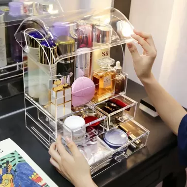 Hộp đựng trong suốt có nắp Hộp đựng để bàn bằng acrylic sang trọng, bấm để mở nắp