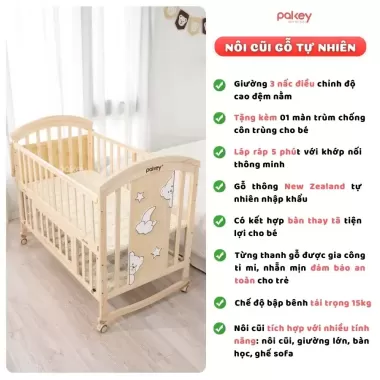 (Kèm Đệm+Màn) Nôi cũi ghép giường cho bé sơ sinh, gỗ thông nhập khẩu 8 (Kèm Đệm+Màn) Nôi cũi ghép giường cho bé sơ sinh, gỗ thông nhập khẩu 8