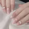 [LB &amp; N] Móng tay giả anh đào 3D dễ thương màu hồng có keo dán Nơ ngọt ngào Sơn ép móng tay cho bé gái 3