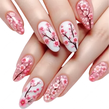 [LB &amp; N] Móng tay giả anh đào 3D dễ thương màu hồng có keo dán Nơ ngọt ngào Sơn ép móng tay cho bé gái 5