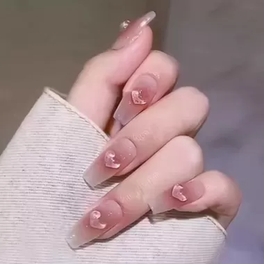 [LB &amp; N] Móng tay giả anh đào 3D dễ thương màu hồng có keo dán Nơ ngọt ngào Sơn ép móng tay cho bé gái 8