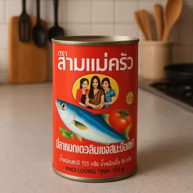 lóc 10 hộp Cá nục sốt cà 3 cô gái thái lan 155g ( nắp đỏ). Date mới 5 lóc 10 hộp Cá nục sốt cà 3 cô gái thái lan 155g ( nắp đỏ). Date mới 5