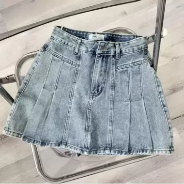 [LÓT JEAN] Chân váy ngắn xếp ly to váy jean xoè vải bò cao cấp có quần bảo hộ lên dáng siêu xinh A17 8